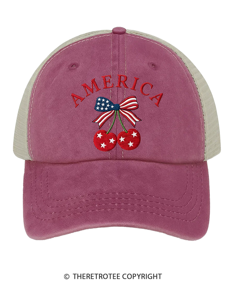 TheRetroTee Cherry America 1776 Embroidered Trucker Hat