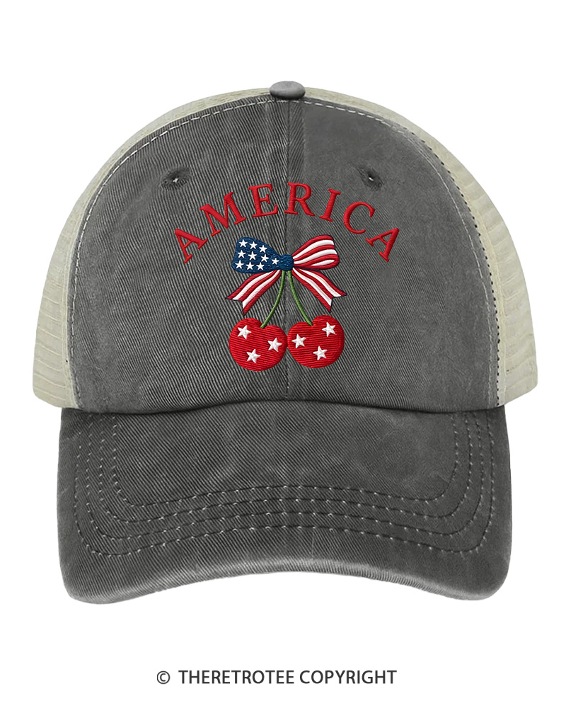 TheRetroTee Cherry America 1776 Embroidered Trucker Hat