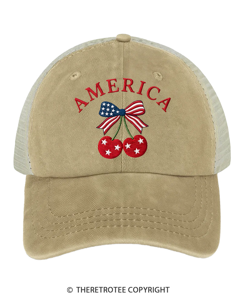 TheRetroTee Cherry America 1776 Embroidered Trucker Hat