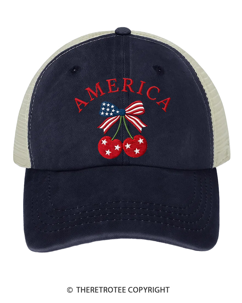 TheRetroTee Cherry America 1776 Embroidered Trucker Hat