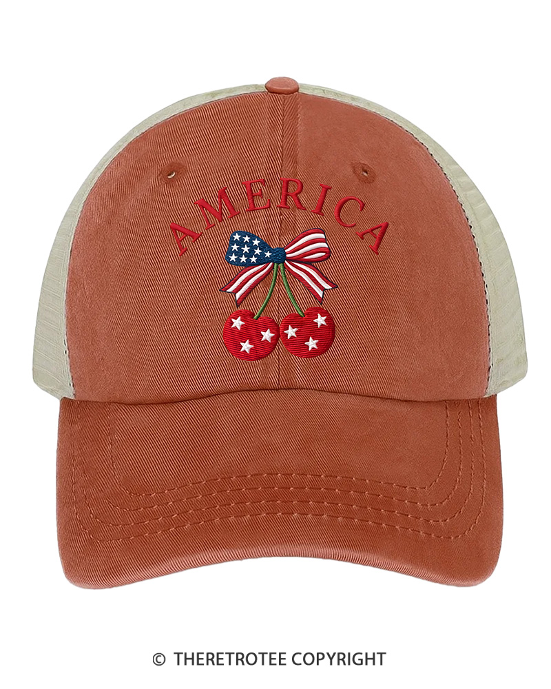 TheRetroTee Cherry America 1776 Embroidered Trucker Hat
