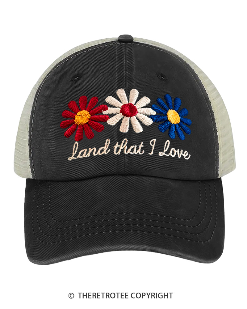 TheRetroTee Land That I Love 1970s Embroidered Trucker Hat