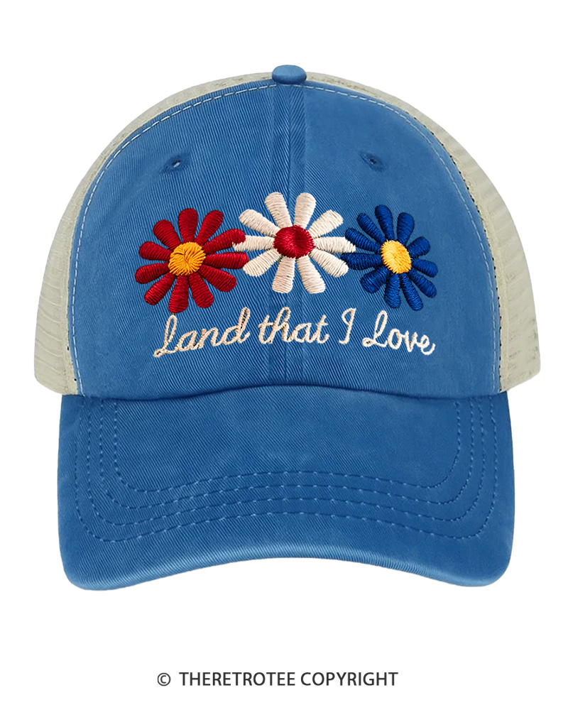 TheRetroTee Land That I Love 1970s Embroidered Trucker Hat