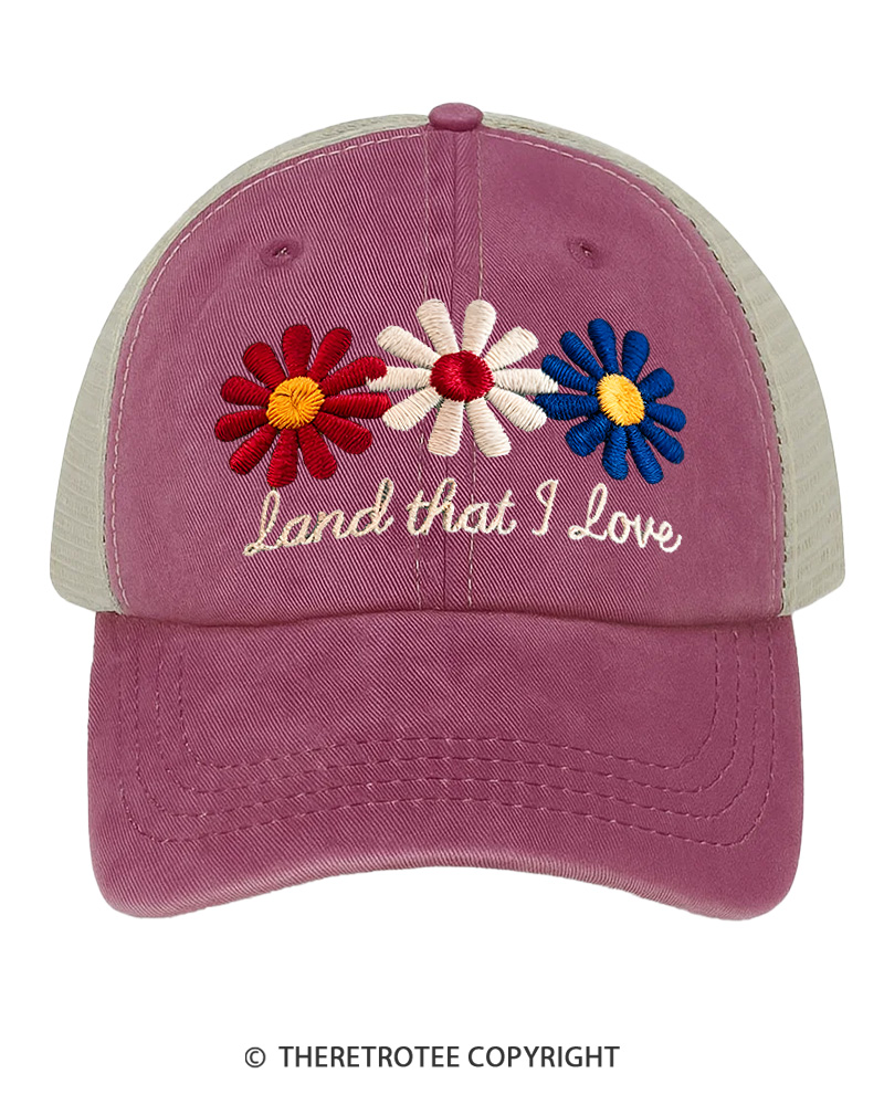 TheRetroTee Land That I Love 1970s Embroidered Trucker Hat