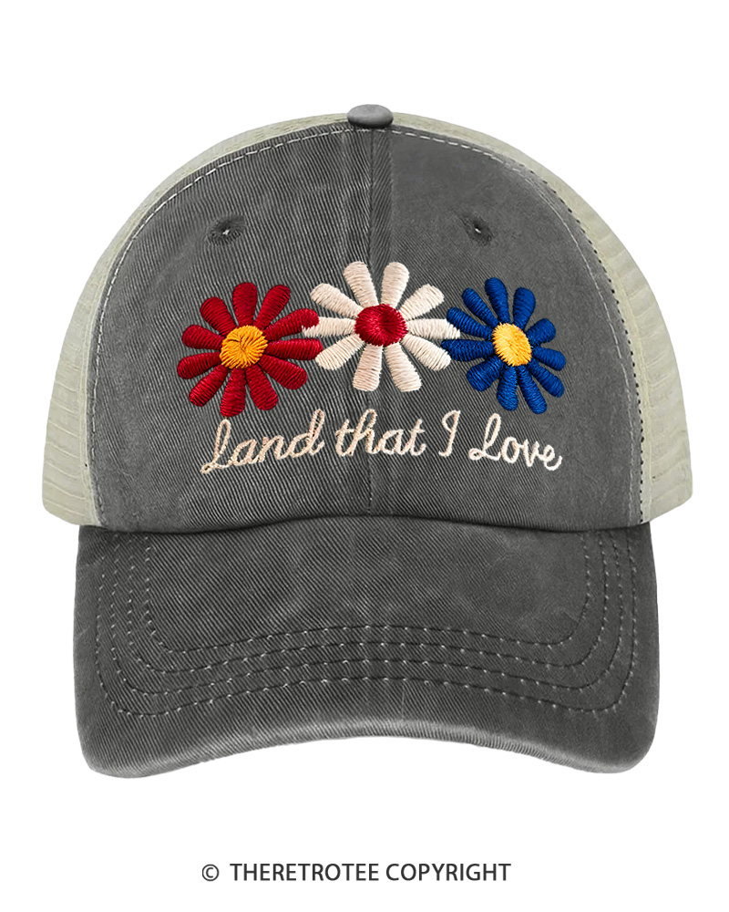 TheRetroTee Land That I Love 1970s Embroidered Trucker Hat