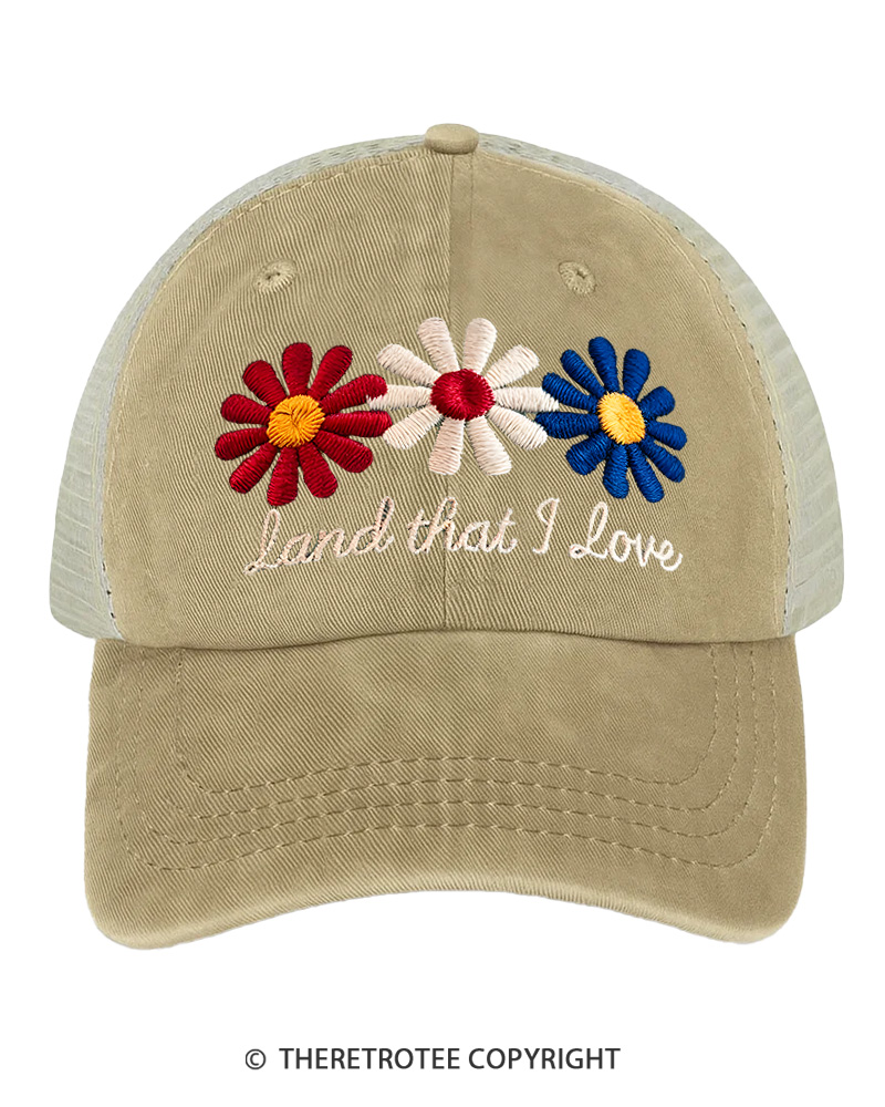 TheRetroTee Land That I Love 1970s Embroidered Trucker Hat