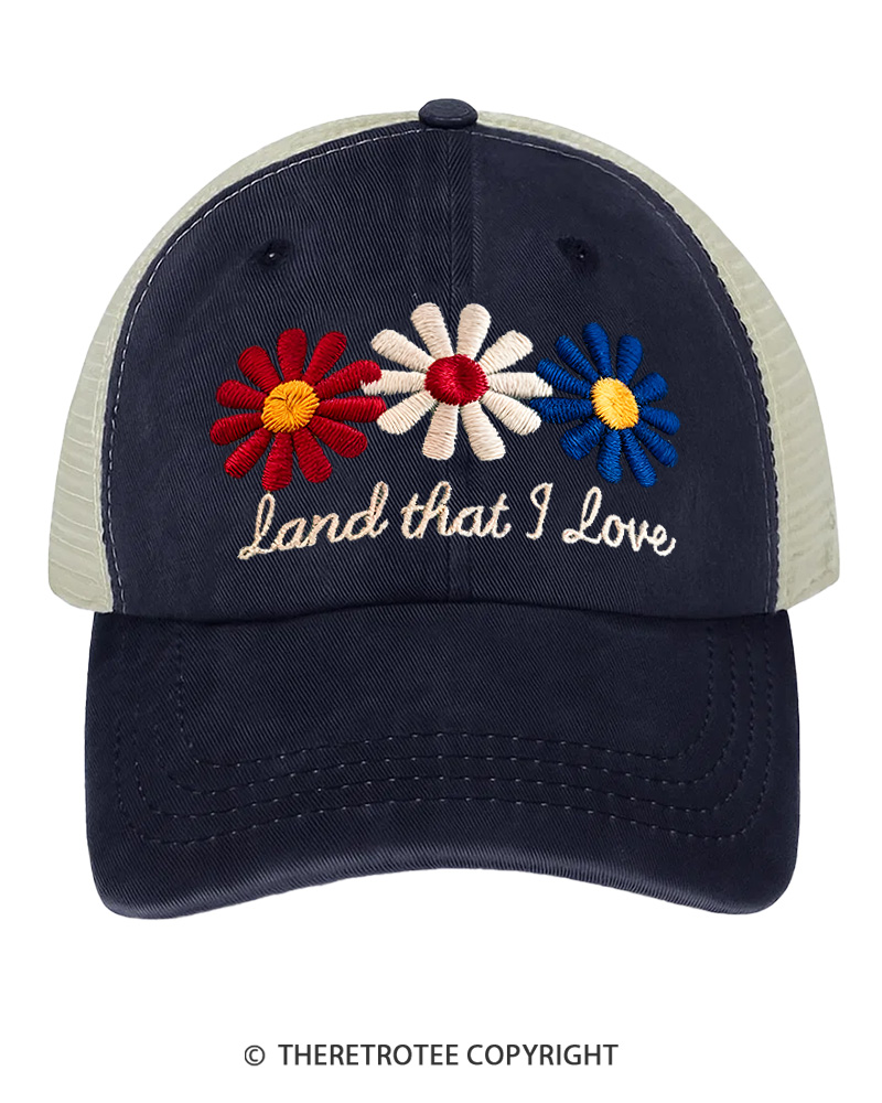 TheRetroTee Land That I Love 1970s Embroidered Trucker Hat