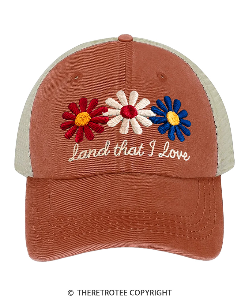 TheRetroTee Land That I Love 1970s Embroidered Trucker Hat