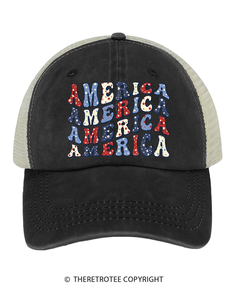TheRetroTee America Retro Wavy Patriotic Dad  1776 Trucker Hat