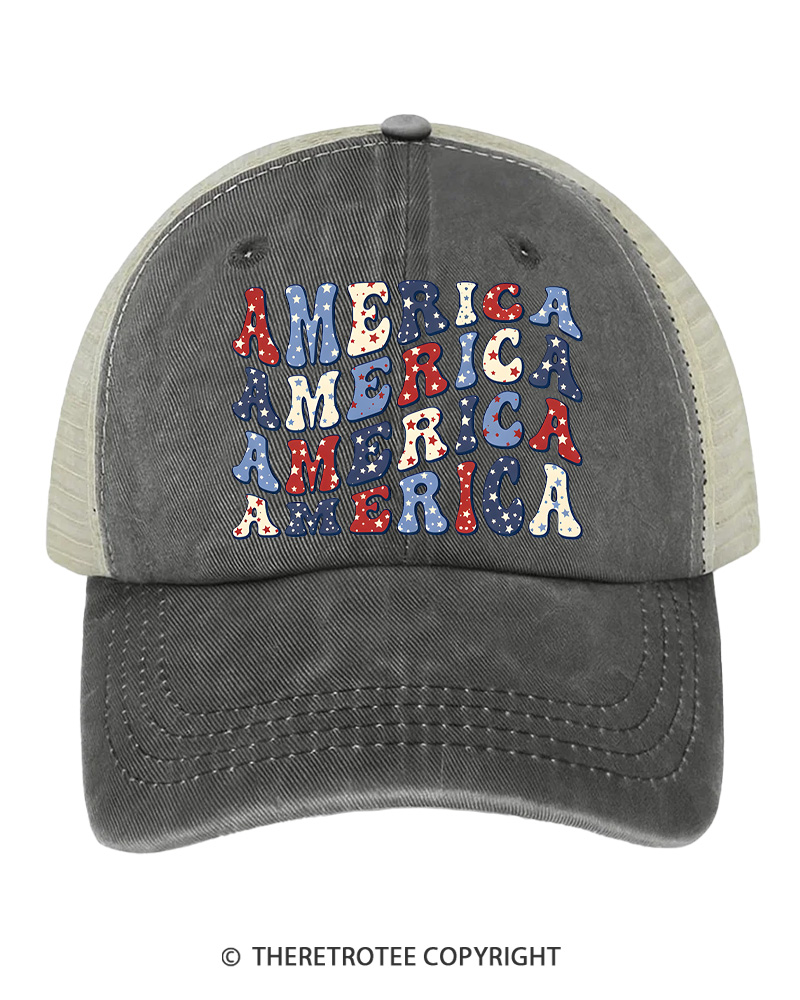 TheRetroTee America Retro Wavy Patriotic Dad  1776 Trucker Hat
