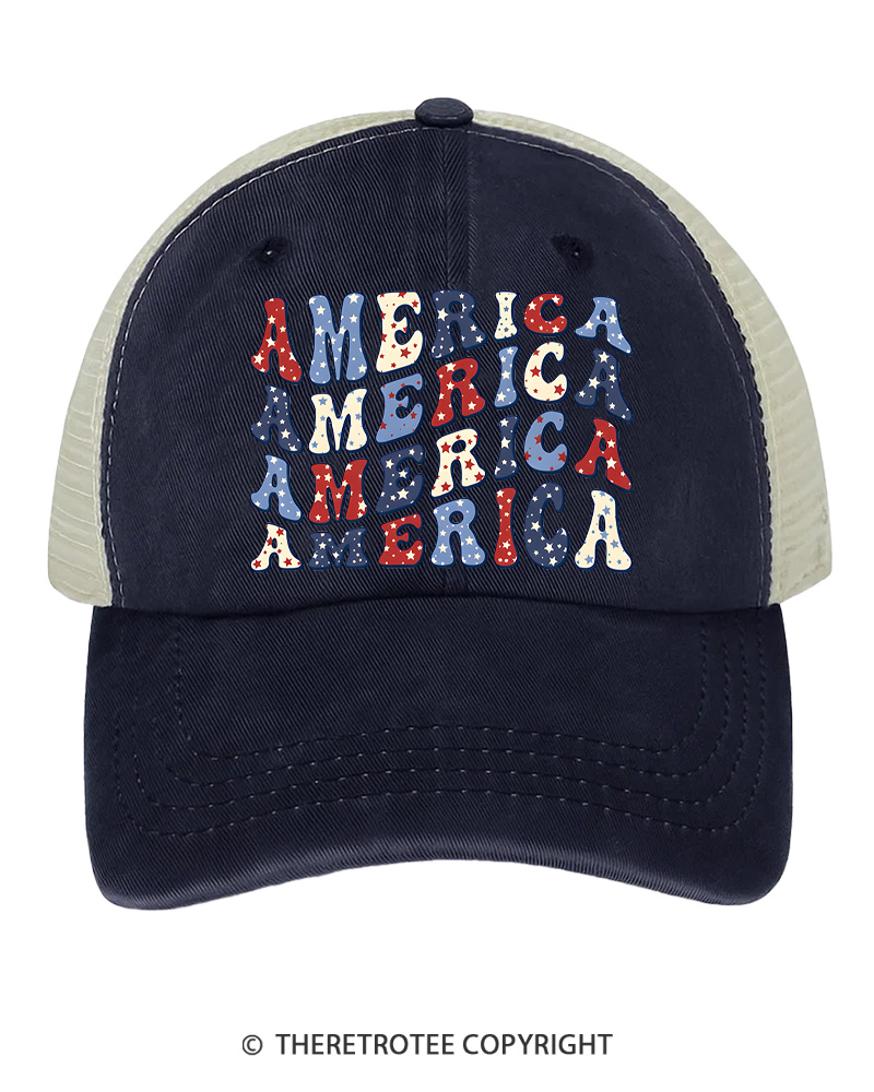 TheRetroTee America Retro Wavy Patriotic Dad  1776 Trucker Hat