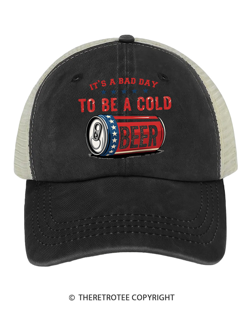TheRetroTee It’s A Bad Day To Be A Cold Beer Grunge Distressed Sarcastic 1776 Trucker Hat