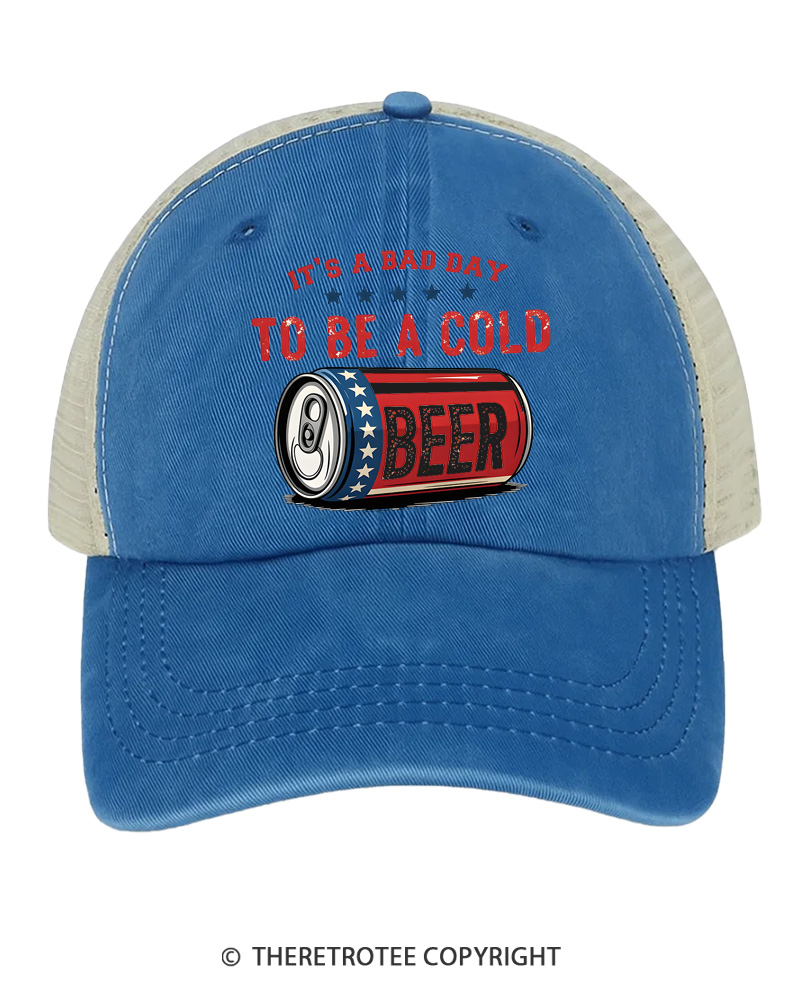 TheRetroTee It’s A Bad Day To Be A Cold Beer Grunge Distressed Sarcastic 1776 Trucker Hat