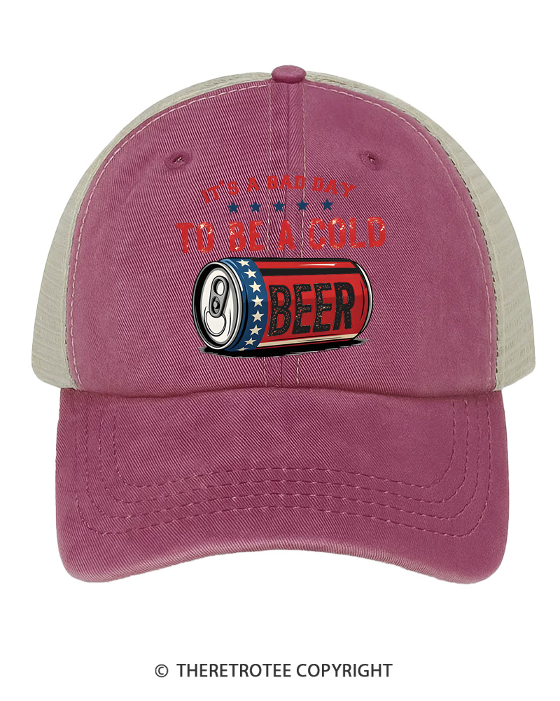 TheRetroTee It’s A Bad Day To Be A Cold Beer Grunge Distressed Sarcastic 1776 Trucker Hat