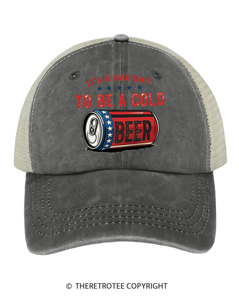 TheRetroTee It’s A Bad Day To Be A Cold Beer Grunge Distressed Sarcastic 1776 Trucker Hat