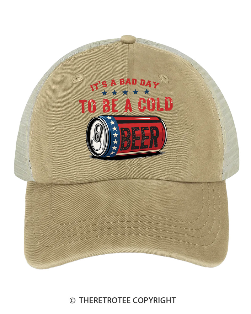 TheRetroTee It’s A Bad Day To Be A Cold Beer Grunge Distressed Sarcastic 1776 Trucker Hat