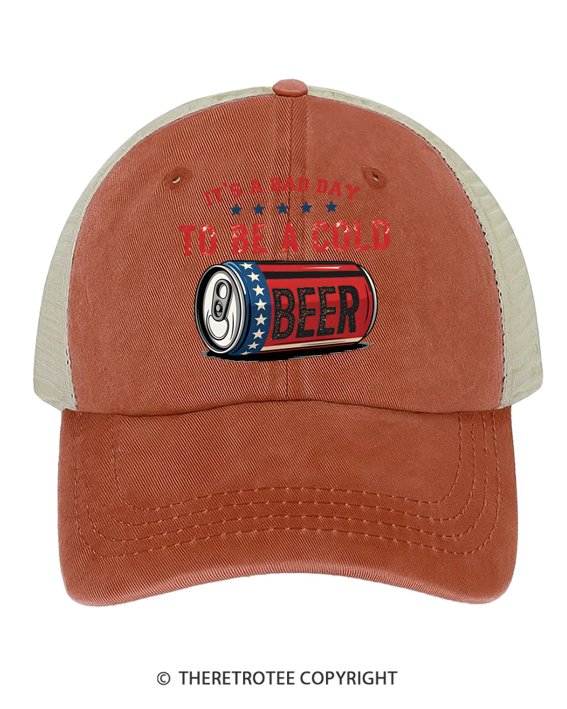 TheRetroTee It’s A Bad Day To Be A Cold Beer Grunge Distressed Sarcastic 1776 Trucker Hat