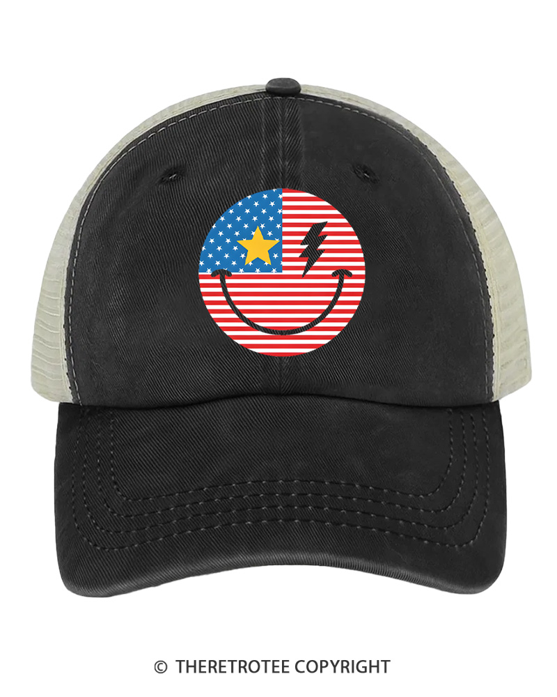 TheRetroTee Smiley Face 1776 Trucker Hat