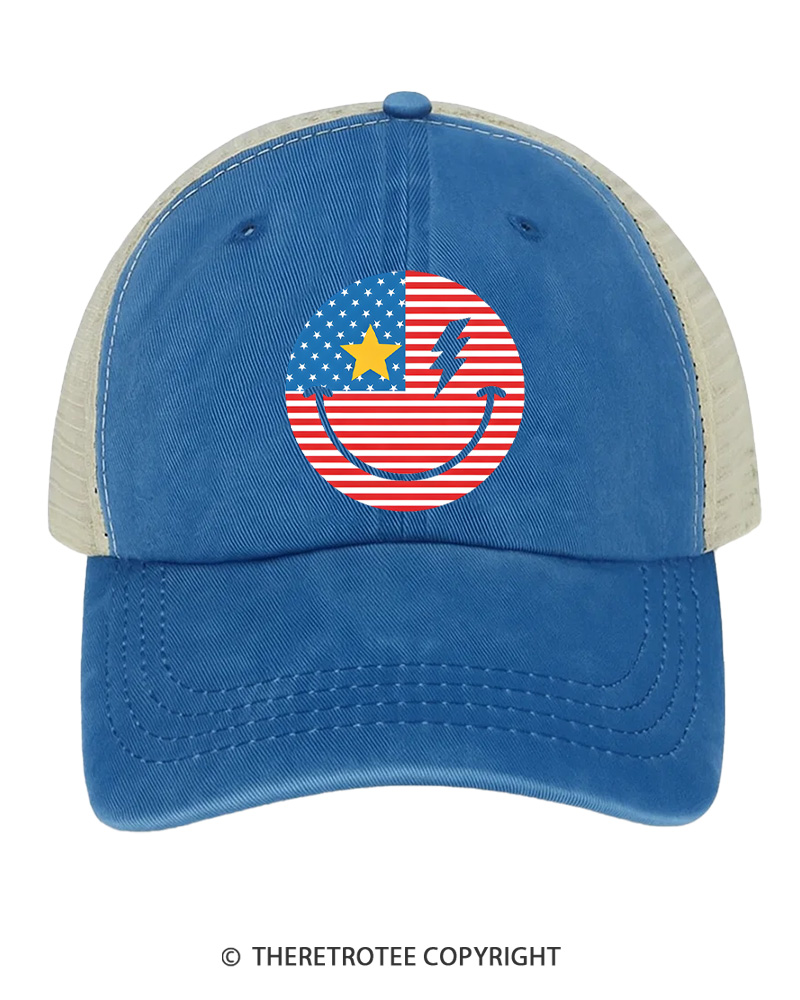 TheRetroTee Smiley Face 1776 Trucker Hat