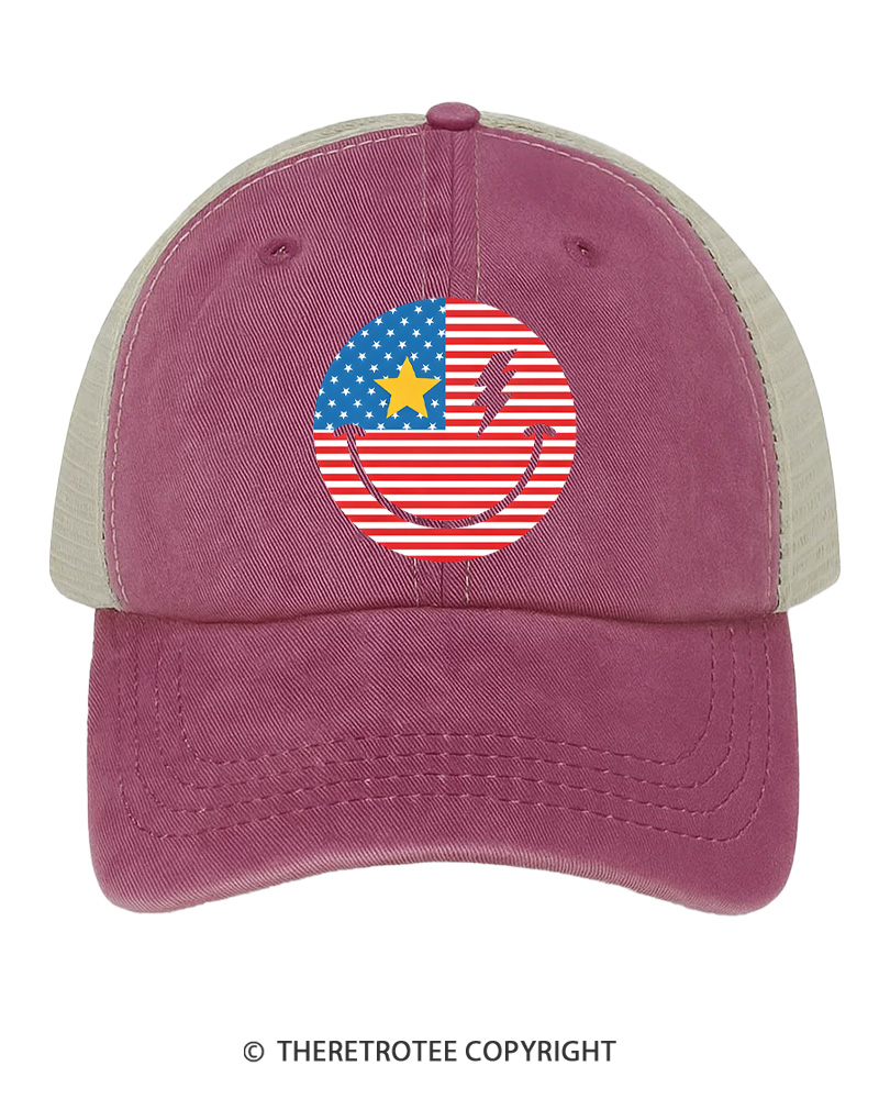 TheRetroTee Smiley Face 1776 Trucker Hat