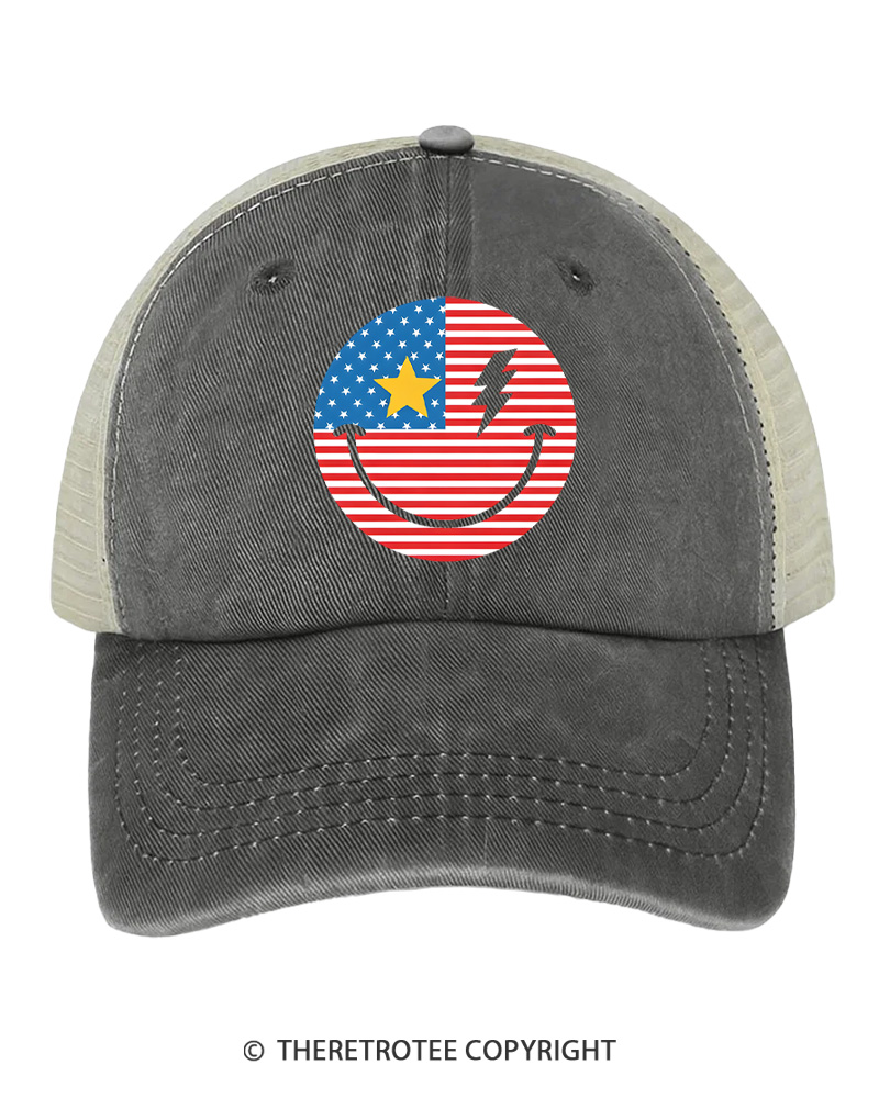 TheRetroTee Smiley Face 1776 Trucker Hat