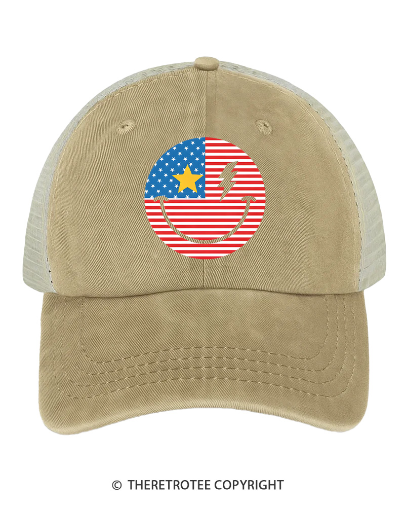 TheRetroTee Smiley Face 1776 Trucker Hat