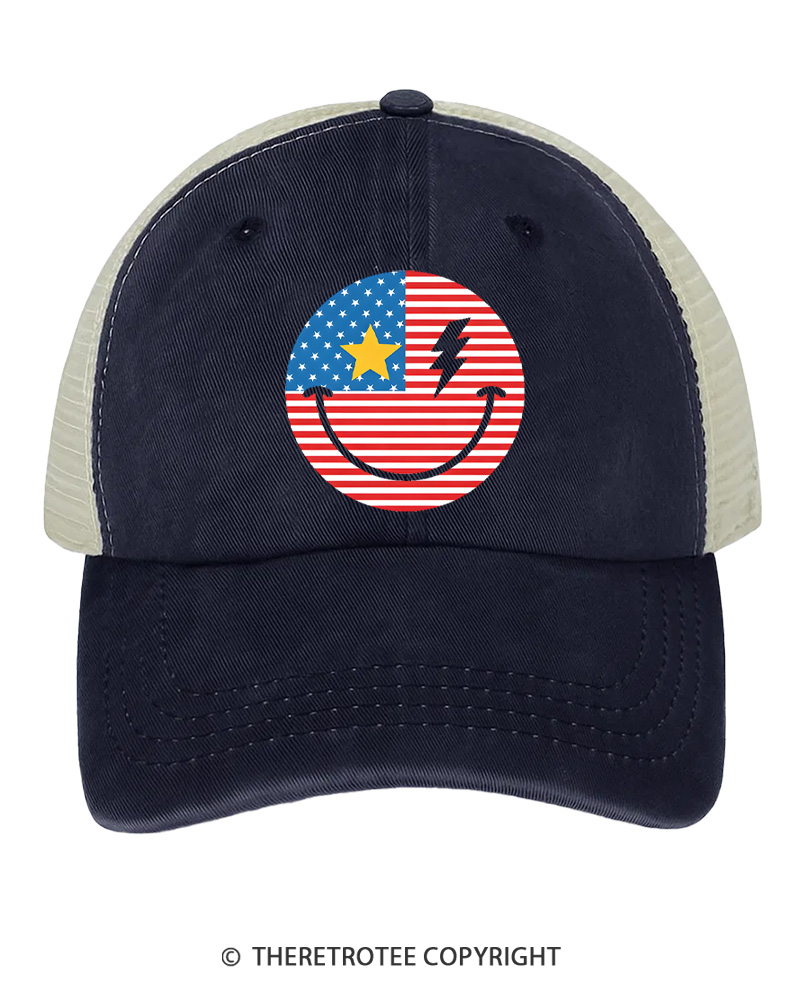 TheRetroTee Smiley Face 1776 Trucker Hat