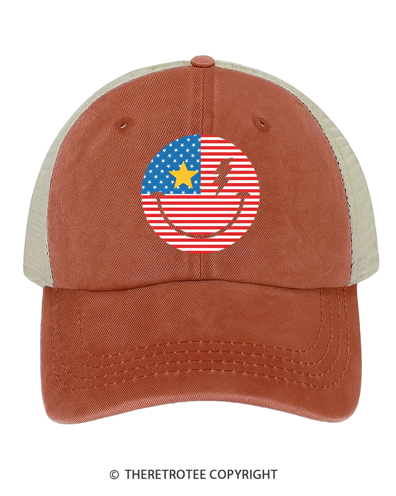 TheRetroTee Smiley Face 1776 Trucker Hat