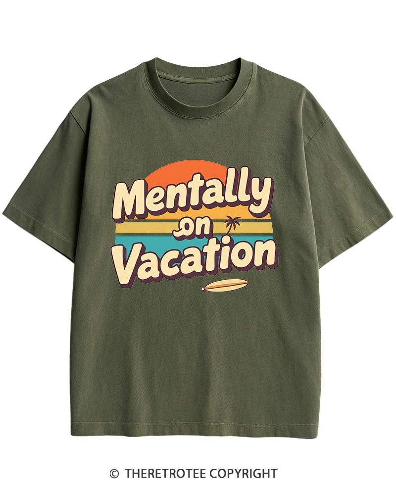 TheRetroTee Mentally on Vacation 1980s Heavy Cotton T-Shirt