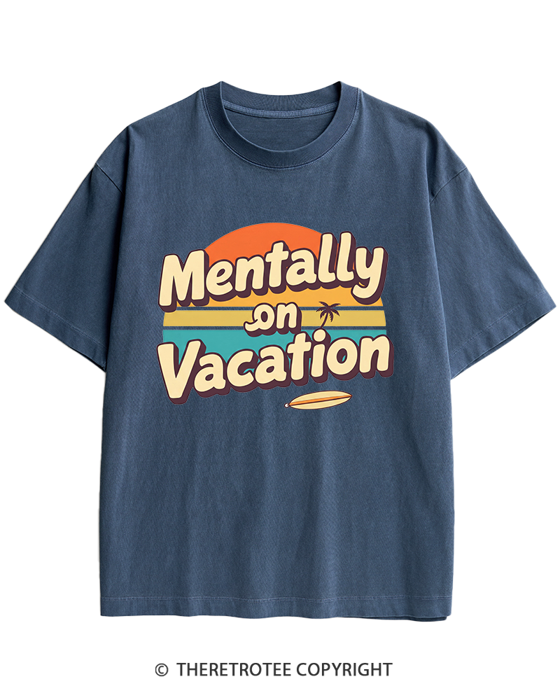 TheRetroTee Mentally on Vacation 1980s Heavy Cotton T-Shirt
