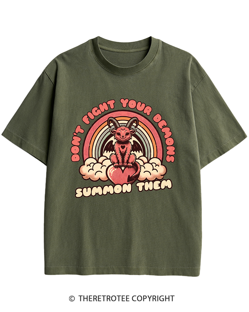 TheRetroTee Don't Fight Your Demons Summon Them 1990s Heavy Cotton T-Shirt