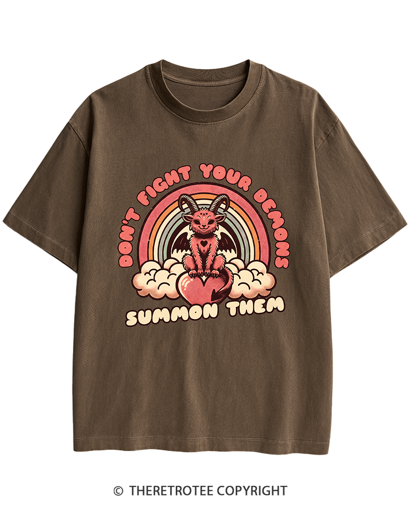 TheRetroTee Don't Fight Your Demons Summon Them 1990s Heavy Cotton T-Shirt