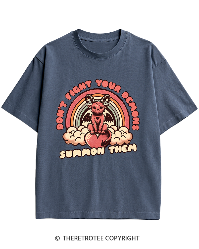 TheRetroTee Don't Fight Your Demons Summon Them 1990s Heavy Cotton T-Shirt