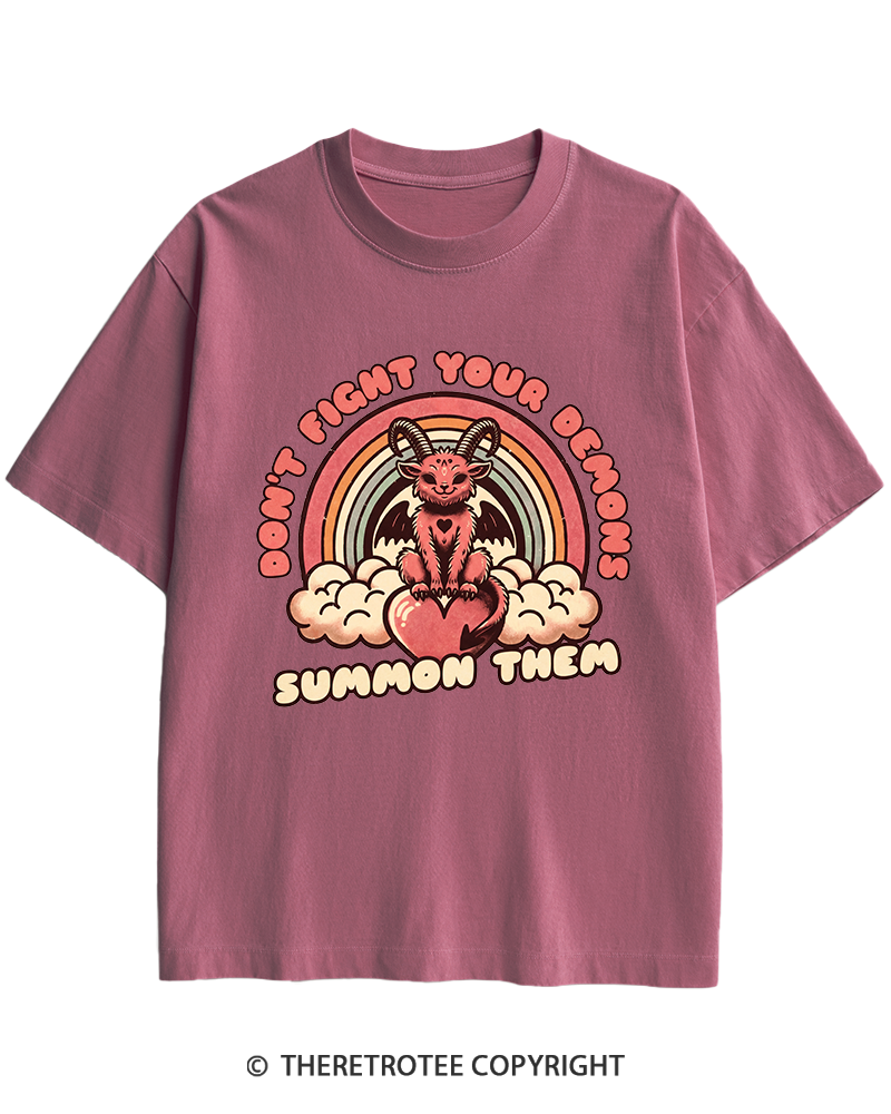 TheRetroTee Don't Fight Your Demons Summon Them 1990s Heavy Cotton T-Shirt