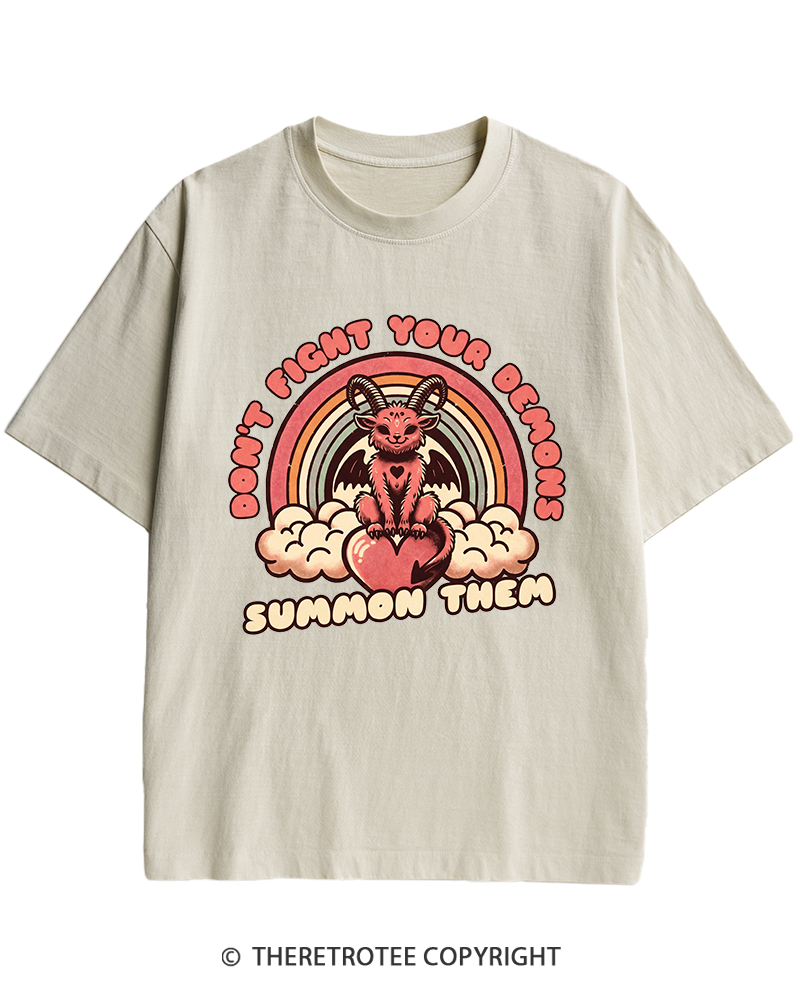 TheRetroTee Don't Fight Your Demons Summon Them 1990s Heavy Cotton T-Shirt