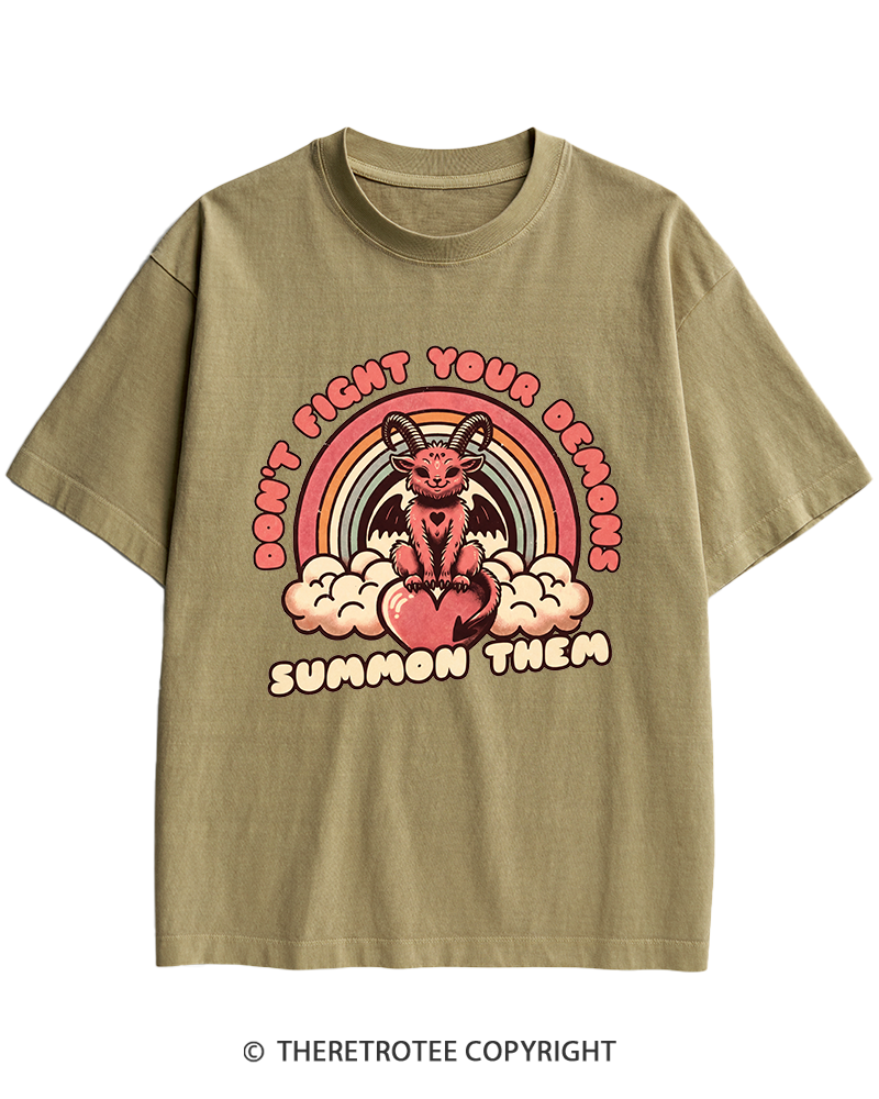 TheRetroTee Don't Fight Your Demons Summon Them 1990s Heavy Cotton T-Shirt