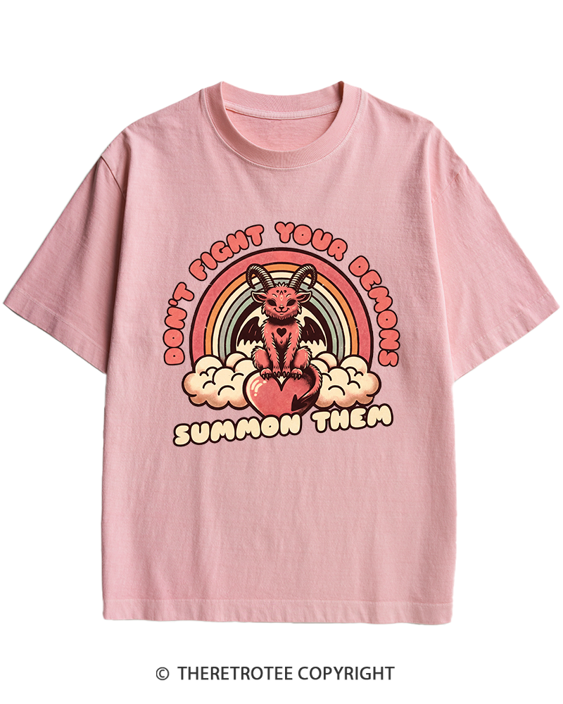 TheRetroTee Don't Fight Your Demons Summon Them 1990s Heavy Cotton T-Shirt