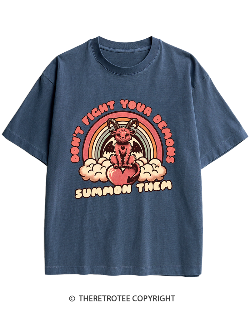 TheRetroTee Don't Fight Your Demons Summon Them 1990s Heavy Cotton T-Shirt