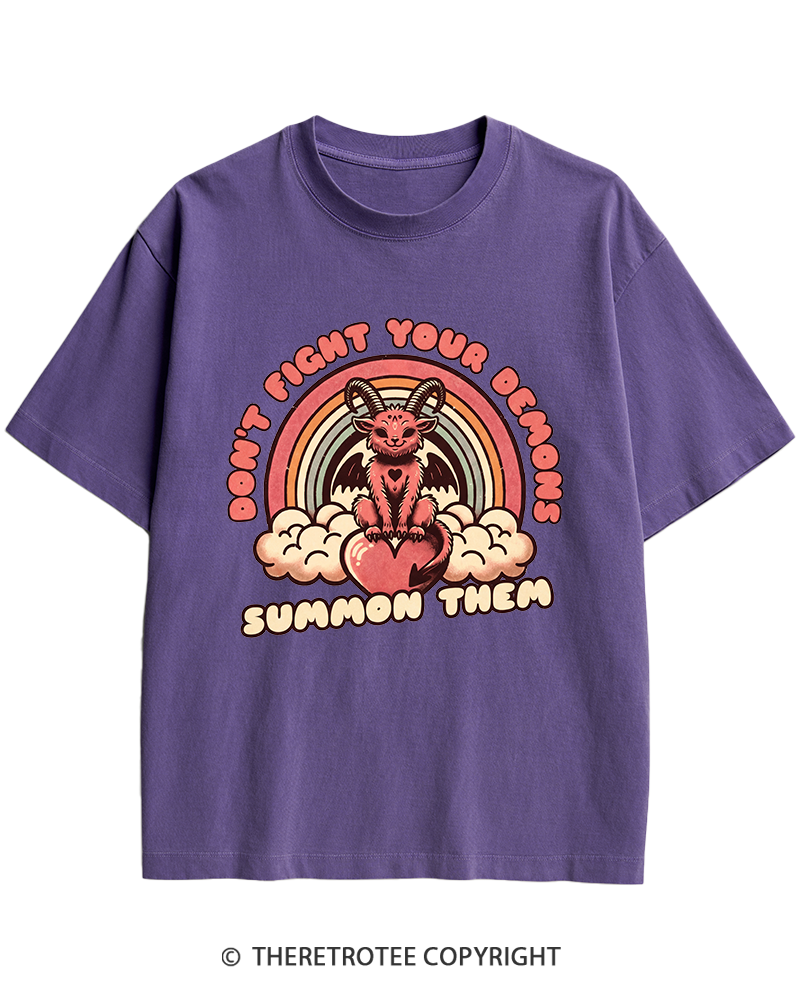TheRetroTee Don't Fight Your Demons Summon Them 1990s Heavy Cotton T-Shirt