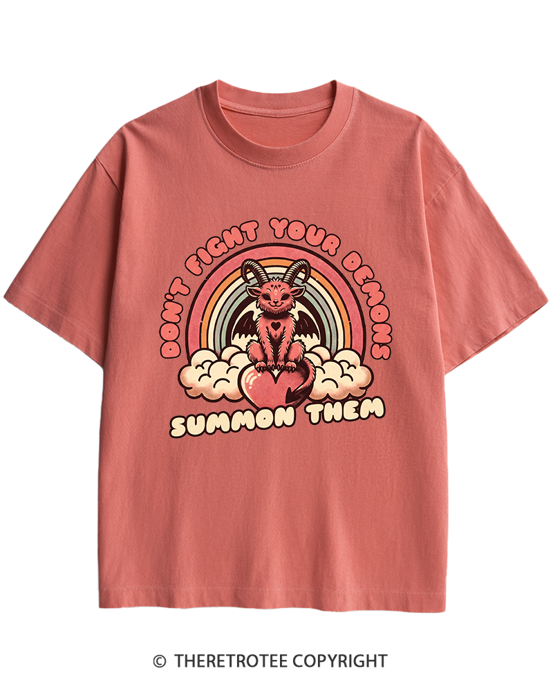 TheRetroTee Don't Fight Your Demons Summon Them 1990s Heavy Cotton T-Shirt