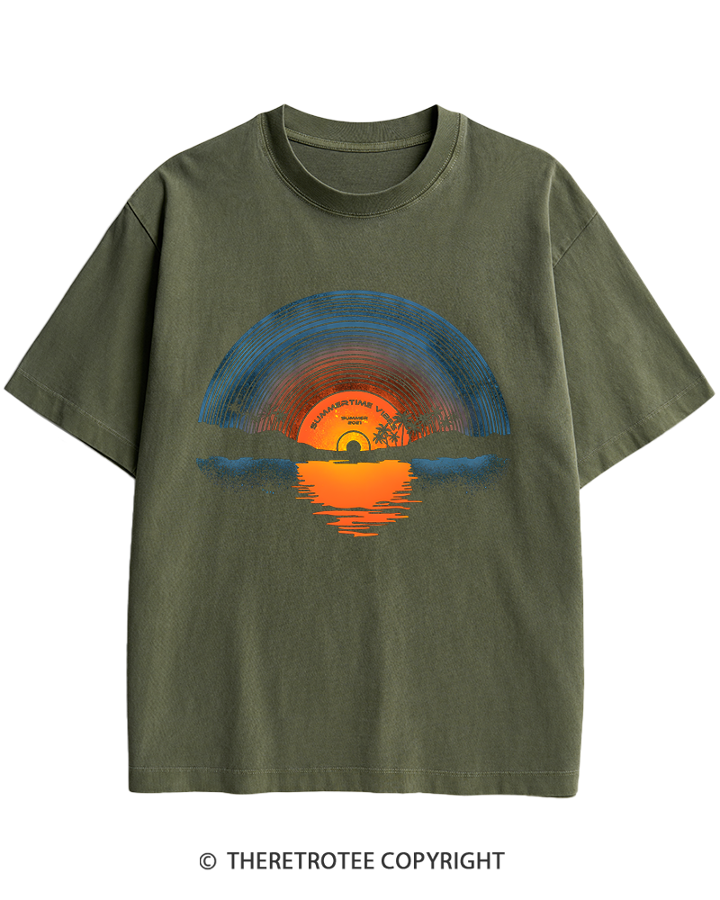 TheRetroTee Sunset vinyl Essential 1980s Heavy Cotton T-Shirt