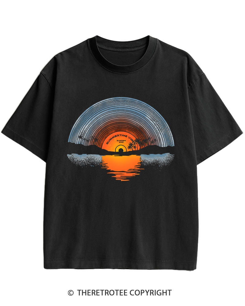 TheRetroTee Sunset vinyl Essential 1980s Heavy Cotton T-Shirt