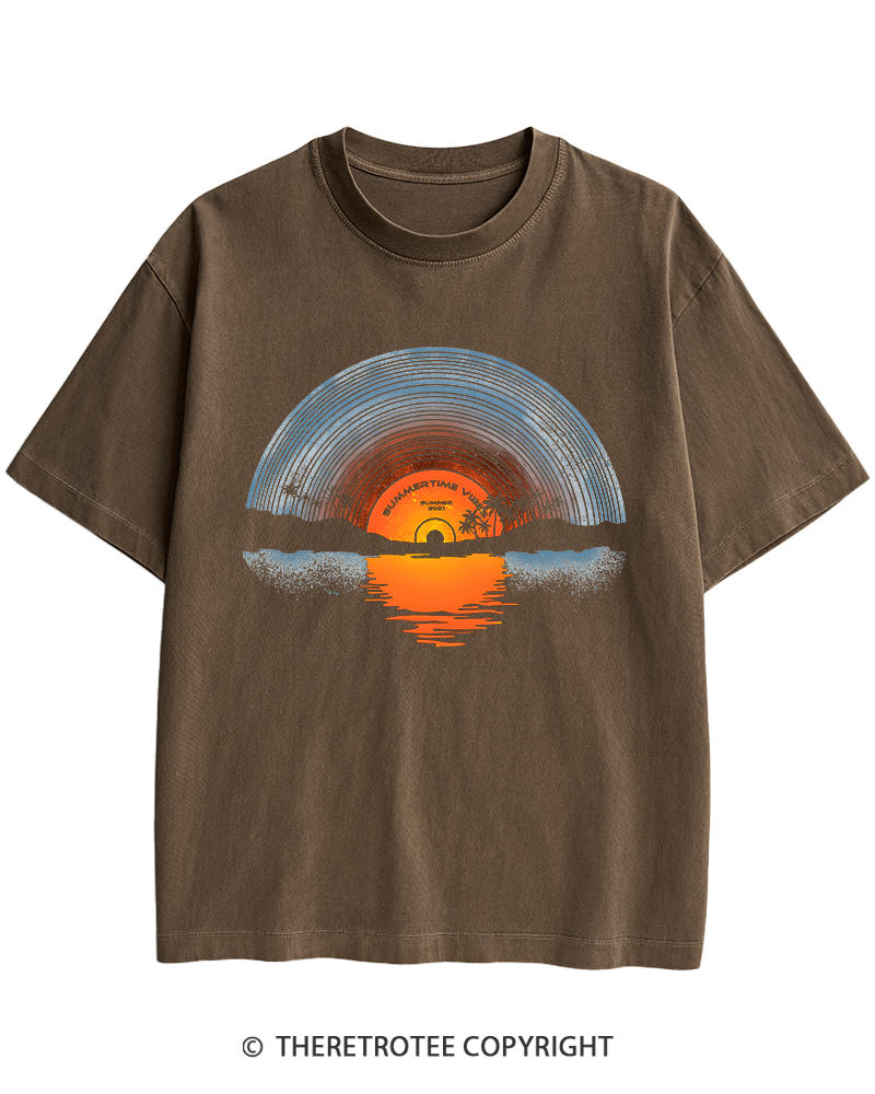 TheRetroTee Sunset vinyl Essential 1980s Heavy Cotton T-Shirt