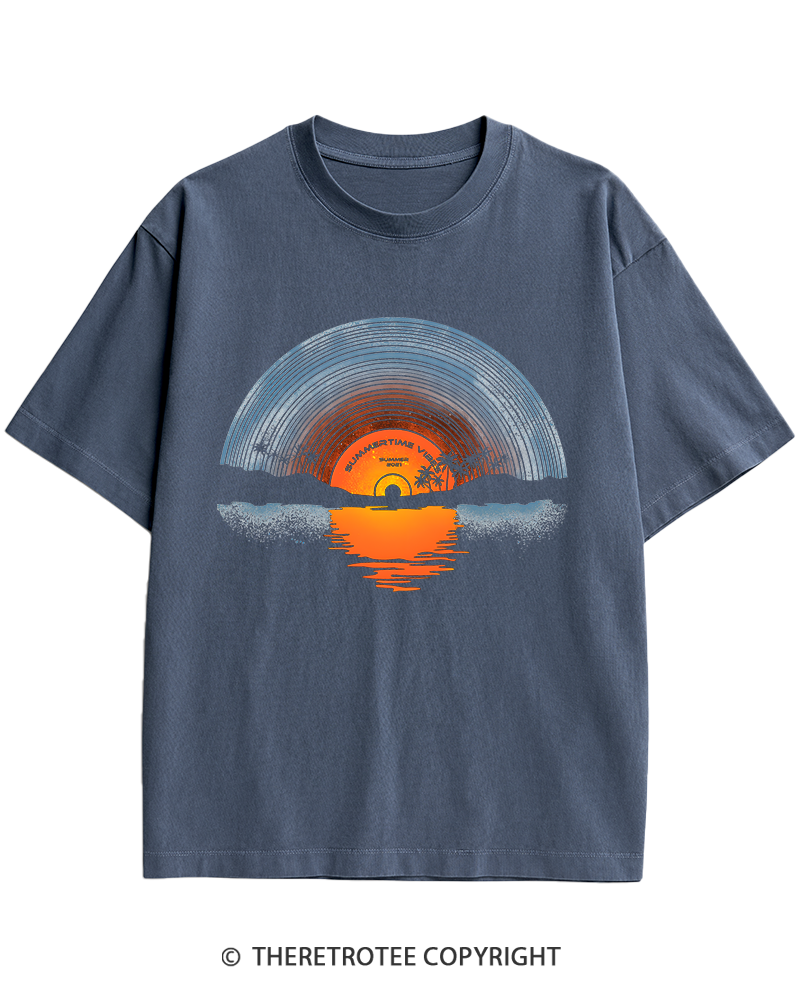TheRetroTee Sunset vinyl Essential 1980s Heavy Cotton T-Shirt