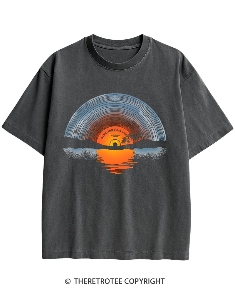 TheRetroTee Sunset vinyl Essential 1980s Heavy Cotton T-Shirt