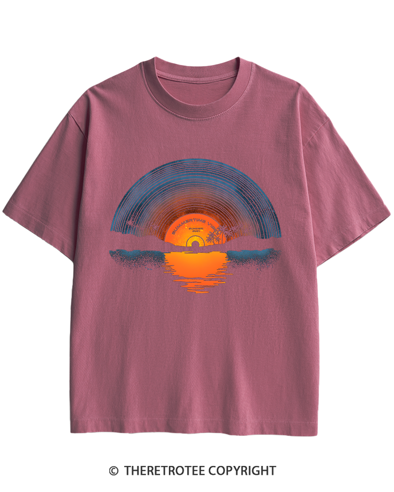 TheRetroTee Sunset vinyl Essential 1980s Heavy Cotton T-Shirt