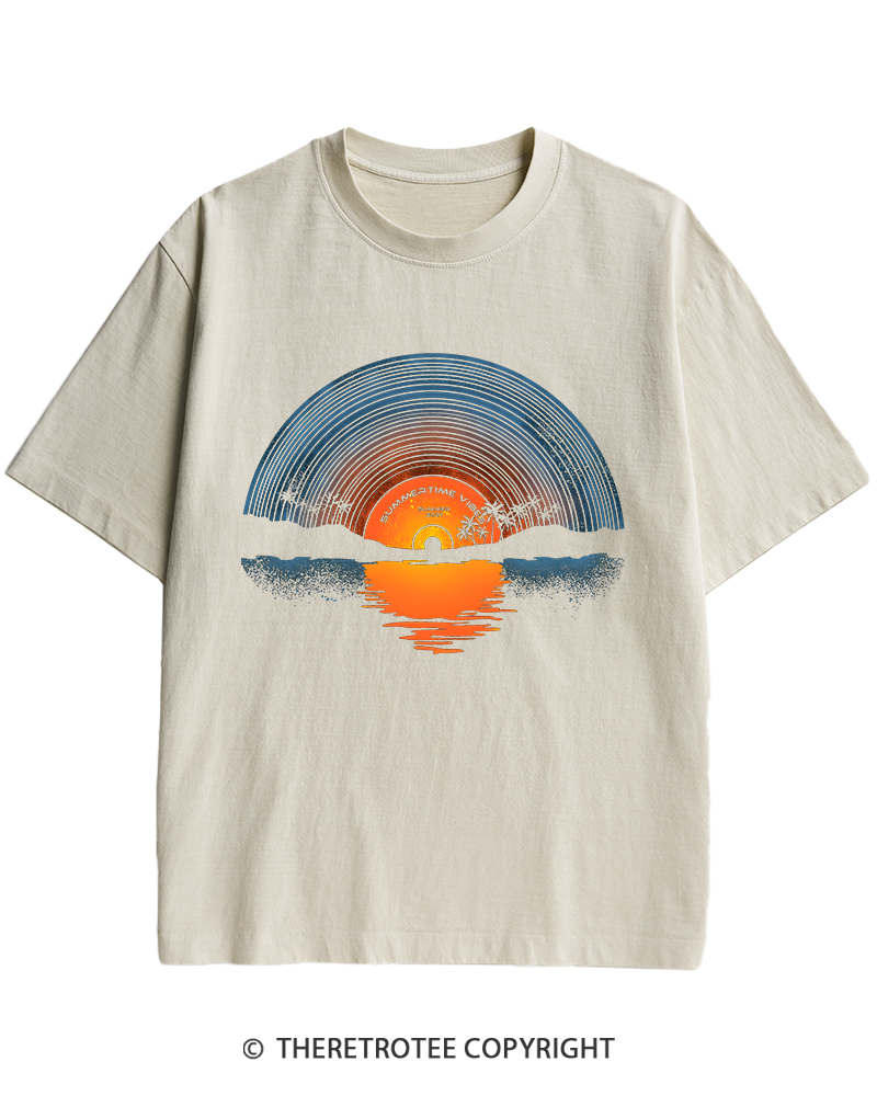 TheRetroTee Sunset vinyl Essential 1980s Heavy Cotton T-Shirt