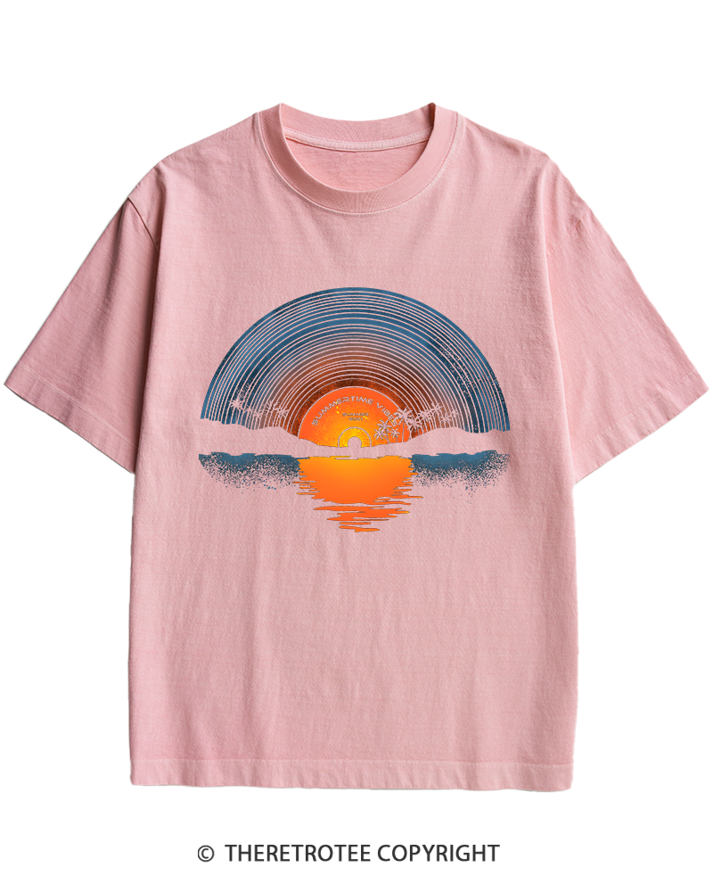 TheRetroTee Sunset vinyl Essential 1980s Heavy Cotton T-Shirt