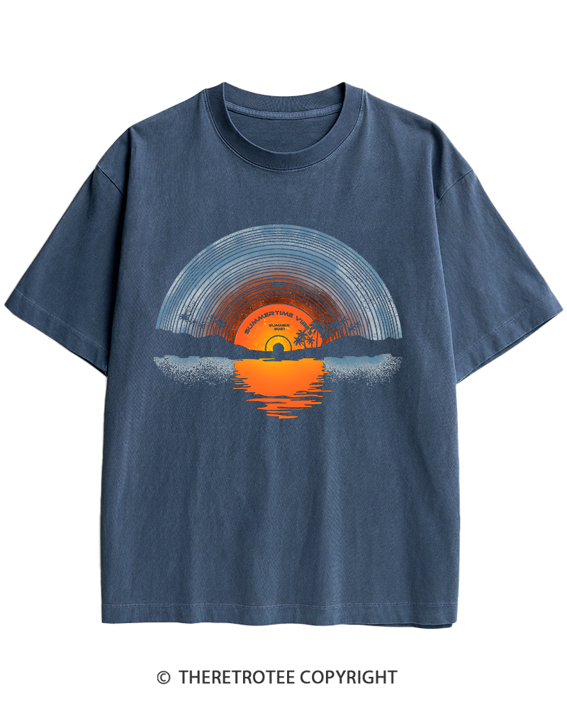 TheRetroTee Sunset vinyl Essential 1980s Heavy Cotton T-Shirt