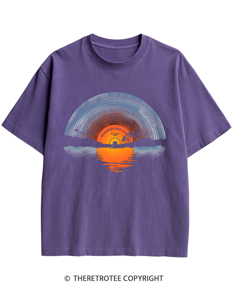 TheRetroTee Sunset vinyl Essential 1980s Heavy Cotton T-Shirt